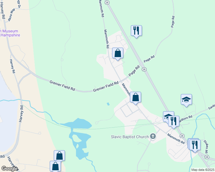 map of restaurants, bars, coffee shops, grocery stores, and more near 22 Grenier Field Road in Londonderry
