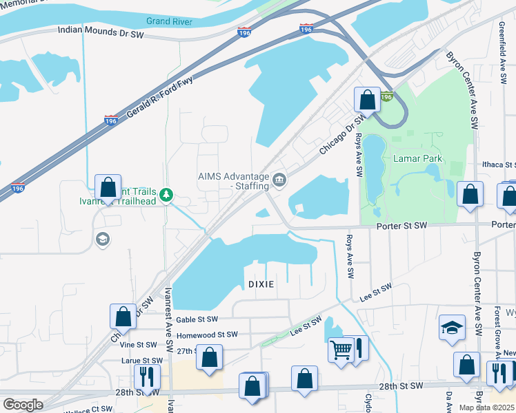 map of restaurants, bars, coffee shops, grocery stores, and more near 3028 Chicago Drive Southwest in Grandville