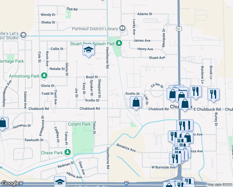 map of restaurants, bars, coffee shops, grocery stores, and more near 4846 Hawthorne Road in Pocatello
