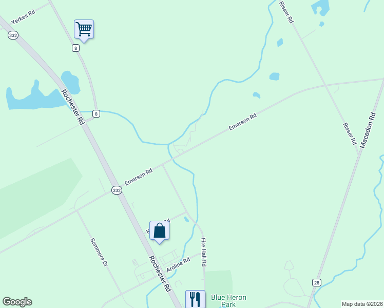 map of restaurants, bars, coffee shops, grocery stores, and more near 5287 Emerson Road in Canandaigua