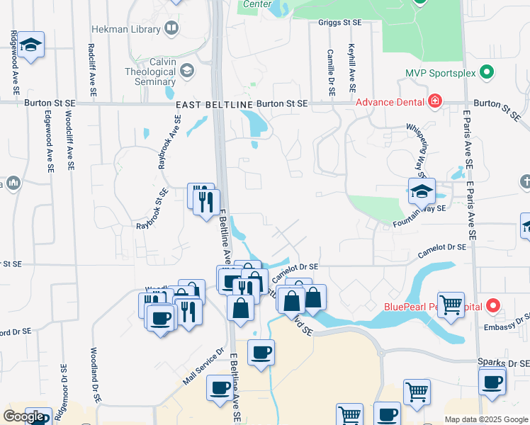 map of restaurants, bars, coffee shops, grocery stores, and more near 2200 Haleh Circle Southeast in Grand Rapids
