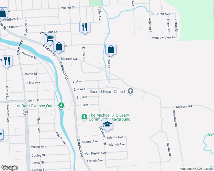 map of restaurants, bars, coffee shops, grocery stores, and more near 51 2nd Ave in Auburn