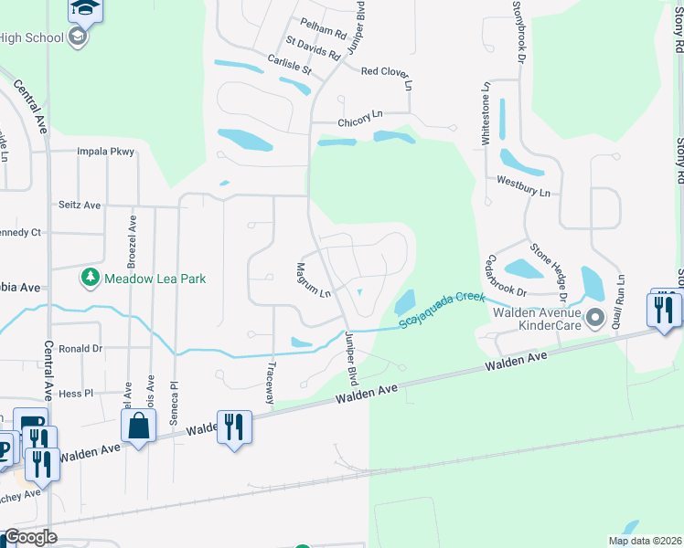 map of restaurants, bars, coffee shops, grocery stores, and more near 12 Fernwood Drive in Lancaster