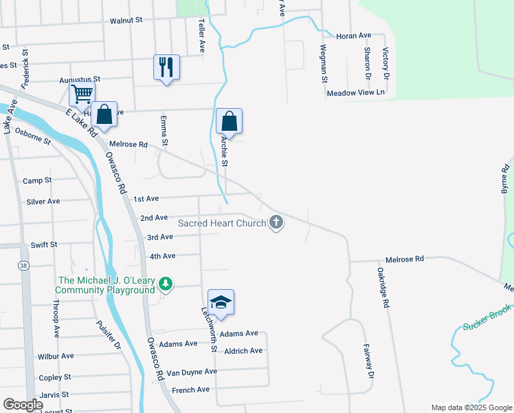 map of restaurants, bars, coffee shops, grocery stores, and more near 70 Melrose Road in Auburn