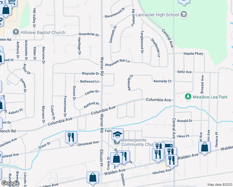 map of restaurants, bars, coffee shops, grocery stores, and more near 508 Columbia Avenue in Depew