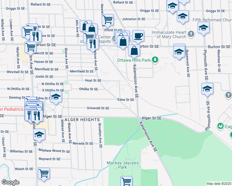 map of restaurants, bars, coffee shops, grocery stores, and more near 2254 Nelson Avenue Southeast in Grand Rapids