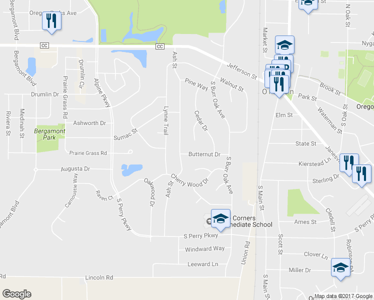map of restaurants, bars, coffee shops, grocery stores, and more near 486 Butternut Drive in Oregon