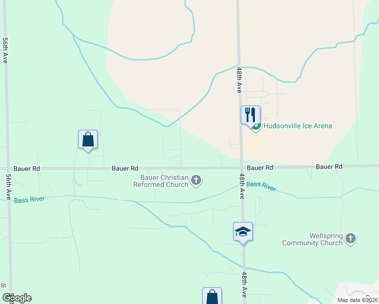 map of restaurants, bars, coffee shops, grocery stores, and more near 4945 Bauer Road in Hudsonville