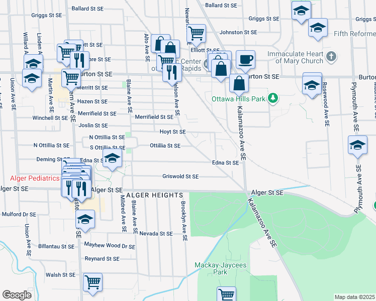 map of restaurants, bars, coffee shops, grocery stores, and more near 1168 Ottillia Street Southeast in Grand Rapids