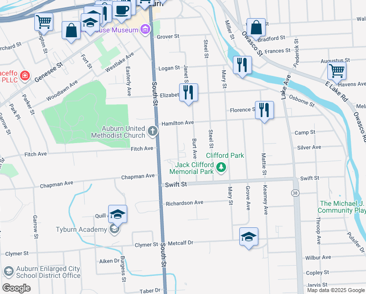 map of restaurants, bars, coffee shops, grocery stores, and more near 16 Macdougall Street in Auburn