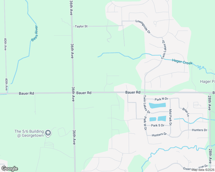 map of restaurants, bars, coffee shops, grocery stores, and more near 3389 Bauer Road in Georgetown Township