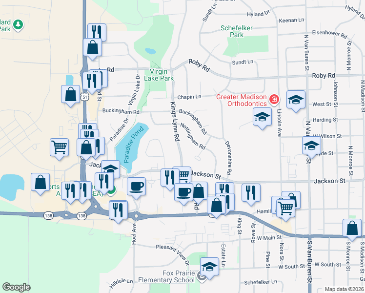 map of restaurants, bars, coffee shops, grocery stores, and more near 524 Kings Lynn Road in Stoughton