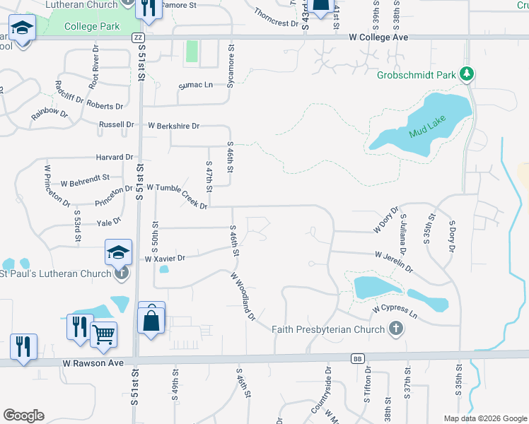 map of restaurants, bars, coffee shops, grocery stores, and more near 4447 West Tumble Creek Drive in Franklin