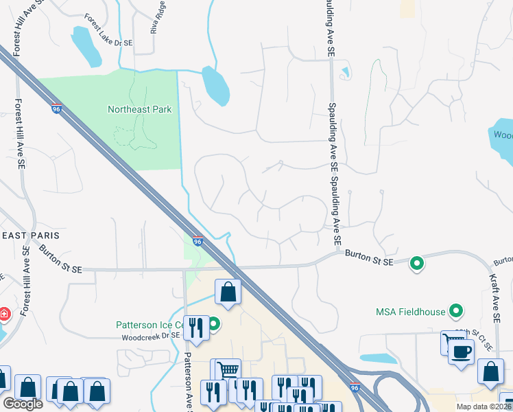 map of restaurants, bars, coffee shops, grocery stores, and more near 2255 South Thrush Court Southeast in Grand Rapids