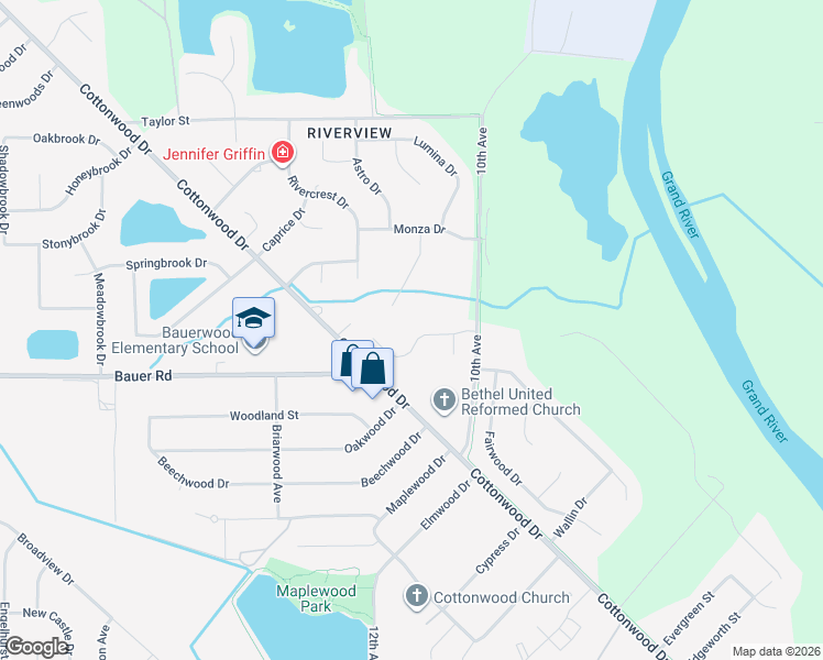 map of restaurants, bars, coffee shops, grocery stores, and more near 1099 Corvette Drive in Georgetown Township