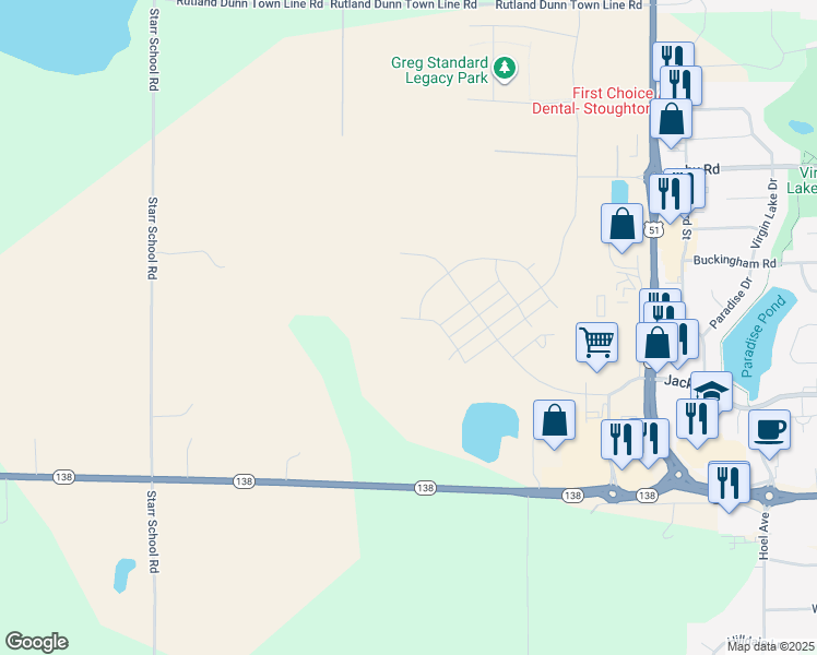 map of restaurants, bars, coffee shops, grocery stores, and more near 3001 Alpine Run in Stoughton