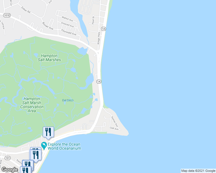 map of restaurants, bars, coffee shops, grocery stores, and more near 587 Ocean Boulevard in Hampton