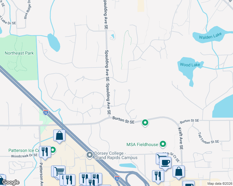 map of restaurants, bars, coffee shops, grocery stores, and more near 2278 Christine Court Southeast in Grand Rapids