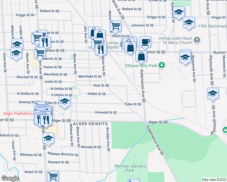 map of restaurants, bars, coffee shops, grocery stores, and more near 1168 Ottillia Street Southeast in Grand Rapids