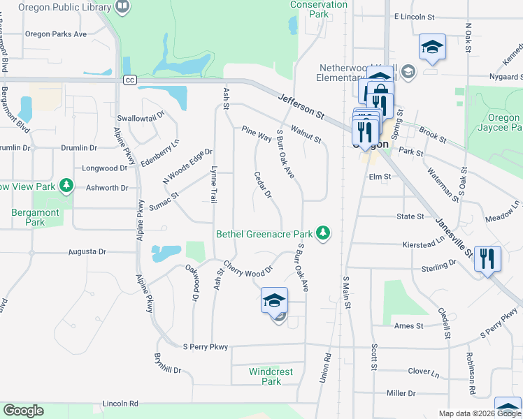 map of restaurants, bars, coffee shops, grocery stores, and more near 436 Butternut Drive in Oregon