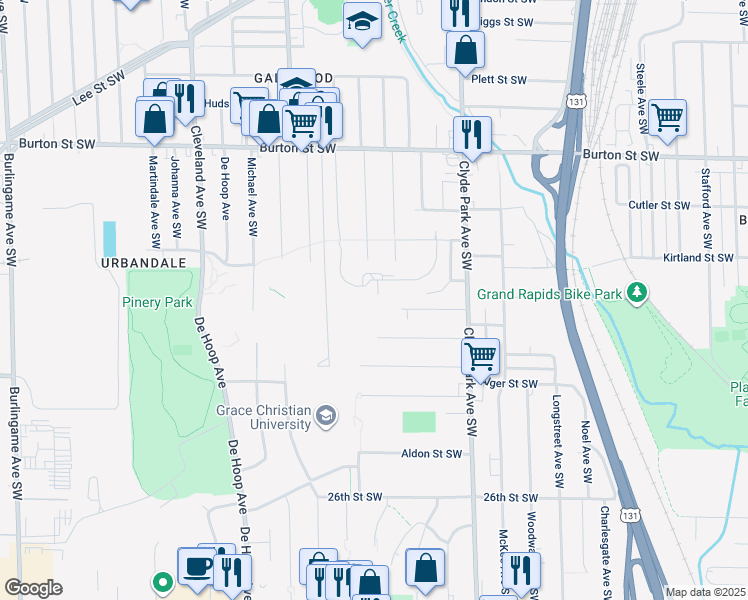 map of restaurants, bars, coffee shops, grocery stores, and more near 966 Wisconsin Street Southwest in Wyoming