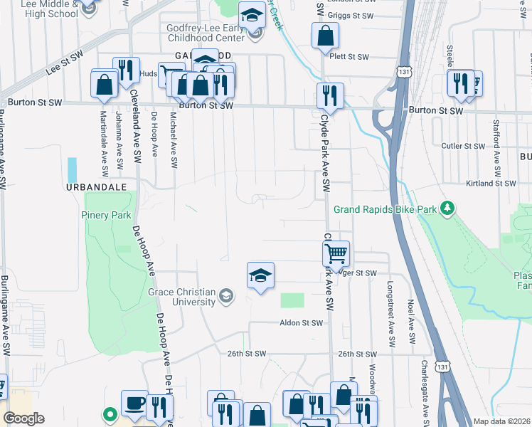 map of restaurants, bars, coffee shops, grocery stores, and more near 921 Muriel Street Southwest in Wyoming