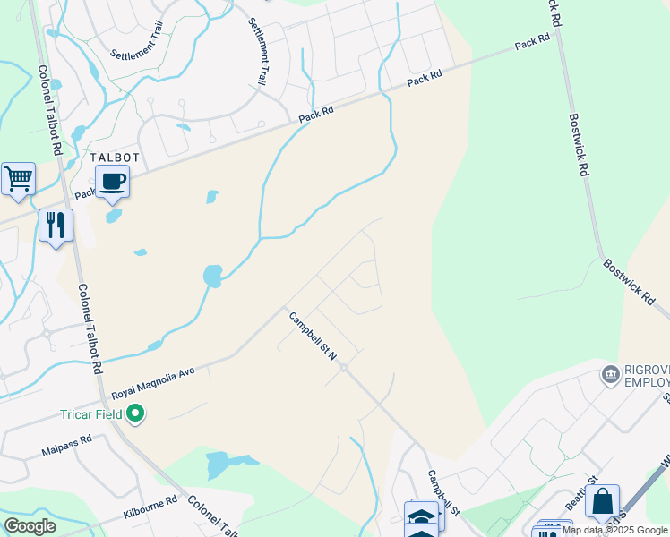 map of restaurants, bars, coffee shops, grocery stores, and more near 6517 Royal Magnolia Avenue in London