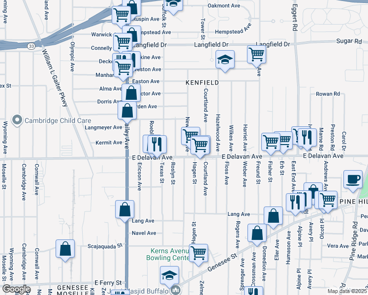 map of restaurants, bars, coffee shops, grocery stores, and more near 336 Newburgh Avenue in Buffalo