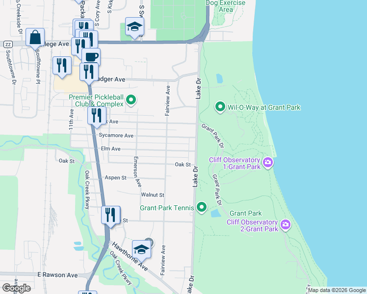 map of restaurants, bars, coffee shops, grocery stores, and more near 517 Sycamore Avenue in South Milwaukee