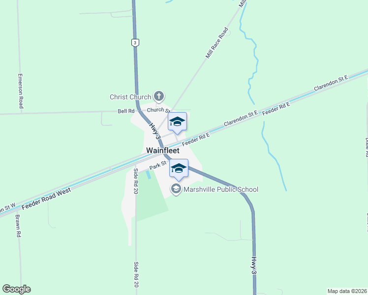 map of restaurants, bars, coffee shops, grocery stores, and more near 31870 Lee Street in Wainfleet