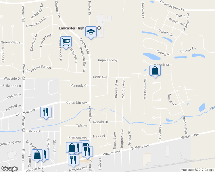 map of restaurants, bars, coffee shops, grocery stores, and more near 50 Meadow Lea Drive in Lancaster
