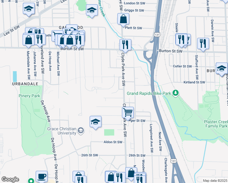 map of restaurants, bars, coffee shops, grocery stores, and more near 2200 Banner Drive Southwest in Wyoming
