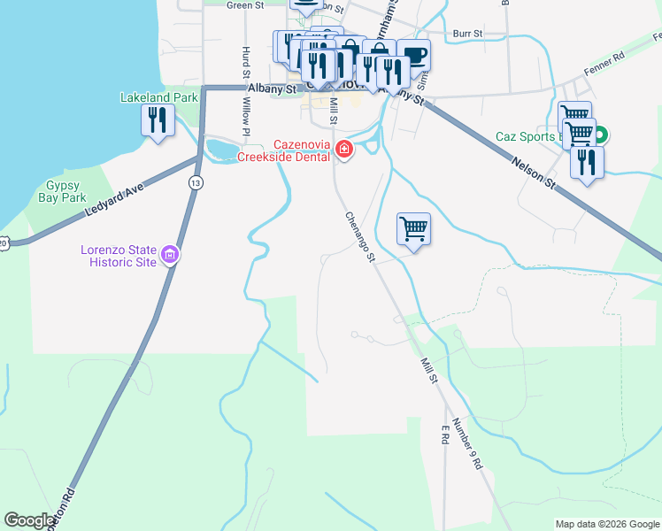 map of restaurants, bars, coffee shops, grocery stores, and more near 4 Gillette Lane in Cazenovia
