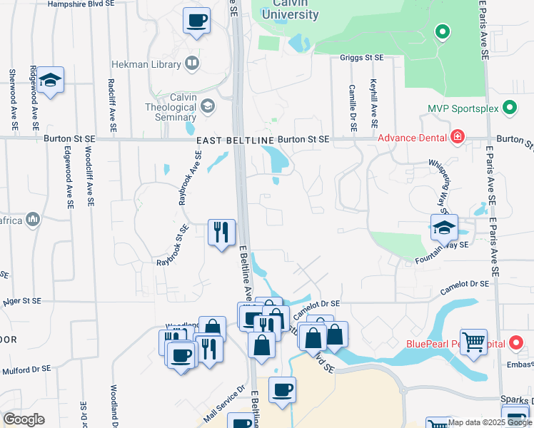 map of restaurants, bars, coffee shops, grocery stores, and more near 2200 Haleh Circle Southeast in Grand Rapids