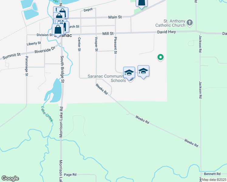 map of restaurants, bars, coffee shops, grocery stores, and more near 315 Clover Lane in Saranac