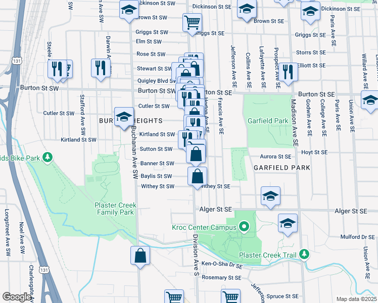map of restaurants, bars, coffee shops, grocery stores, and more near 2154 Division Avenue South in Grand Rapids