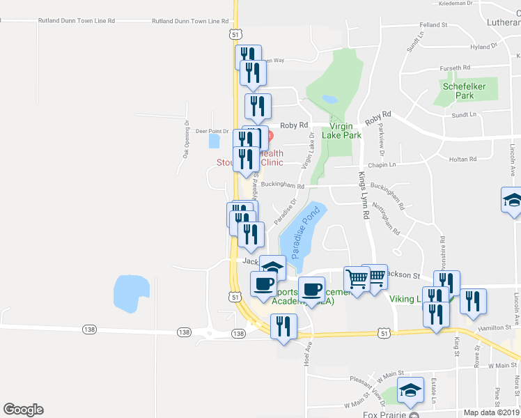 map of restaurants, bars, coffee shops, grocery stores, and more near 717 Heartbeat Circle in Stoughton