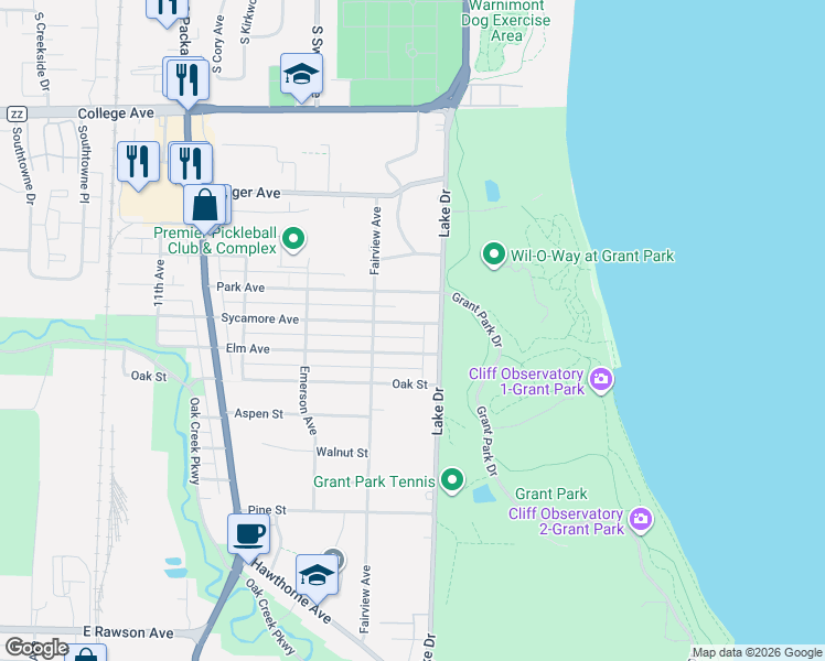 map of restaurants, bars, coffee shops, grocery stores, and more near 517 Sycamore Avenue in South Milwaukee