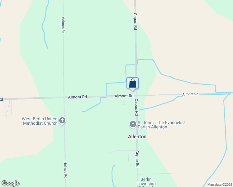 map of restaurants, bars, coffee shops, grocery stores, and more near 15564 Almont Road in Allenton