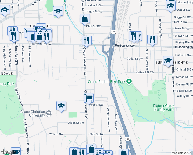 map of restaurants, bars, coffee shops, grocery stores, and more near 2208 McKee Avenue Southwest in Grand Rapids