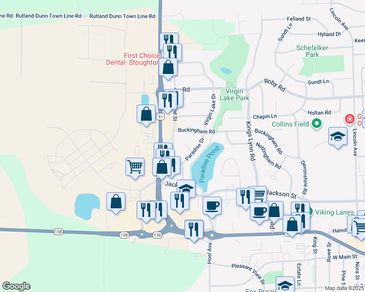 map of restaurants, bars, coffee shops, grocery stores, and more near 717 Heartbeat Circle in Stoughton