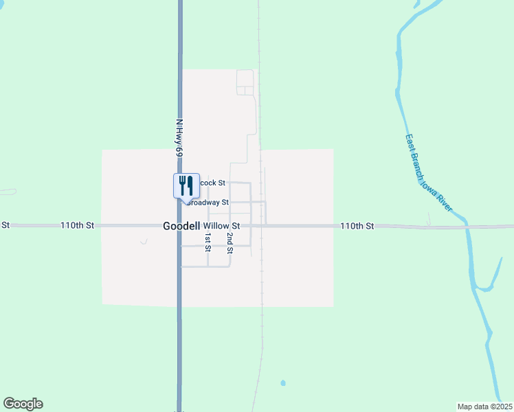 map of restaurants, bars, coffee shops, grocery stores, and more near 301 3rd Street in Goodell