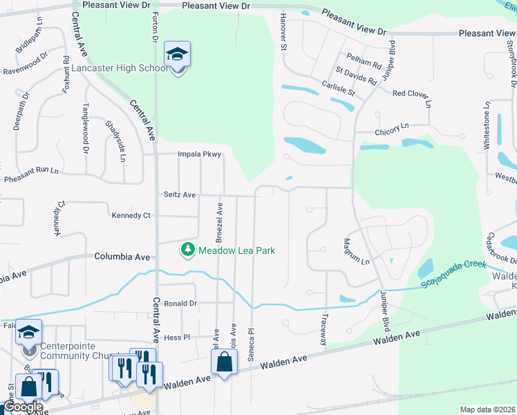 map of restaurants, bars, coffee shops, grocery stores, and more near 345 Seneca Place in Lancaster