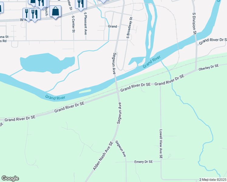 map of restaurants, bars, coffee shops, grocery stores, and more near 2301 Segwun Avenue in Lowell