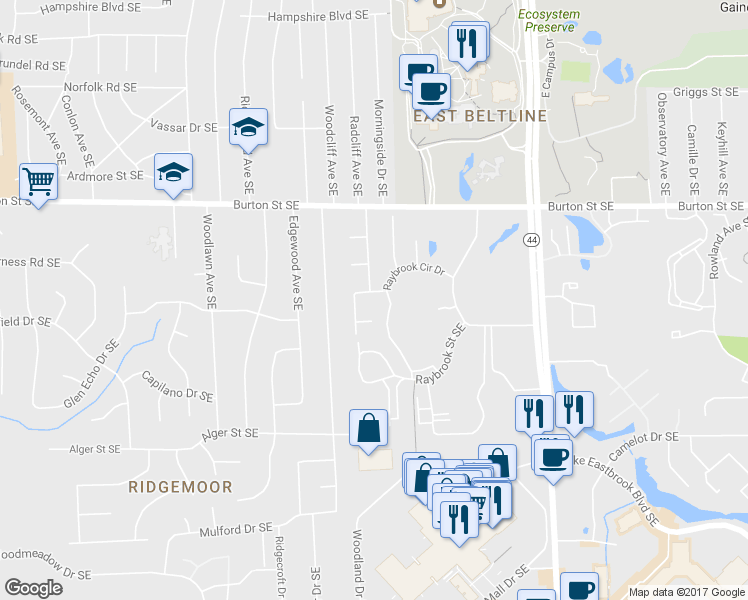 map of restaurants, bars, coffee shops, grocery stores, and more near 3110 Claystone Street Southeast in Grand Rapids