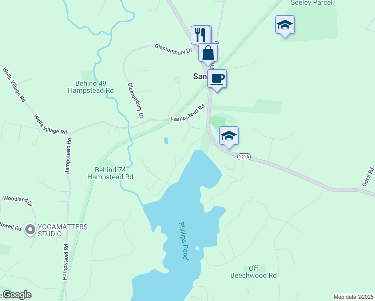 map of restaurants, bars, coffee shops, grocery stores, and more near 30 North Shore Drive in Sandown