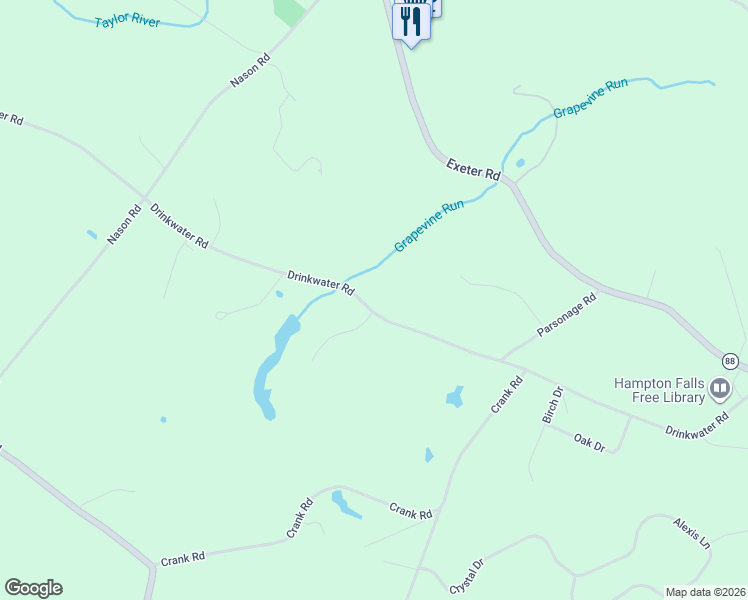 map of restaurants, bars, coffee shops, grocery stores, and more near 43-53 Drinkwater Road in Hampton Falls