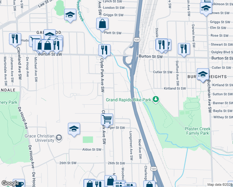 map of restaurants, bars, coffee shops, grocery stores, and more near 2208 Mc Kee Avenue Southwest in Grand Rapids