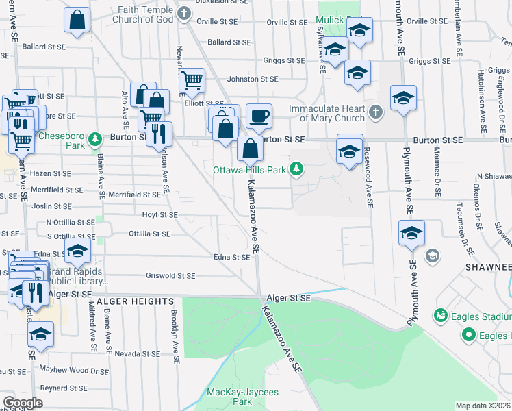 map of restaurants, bars, coffee shops, grocery stores, and more near in Grand Rapids