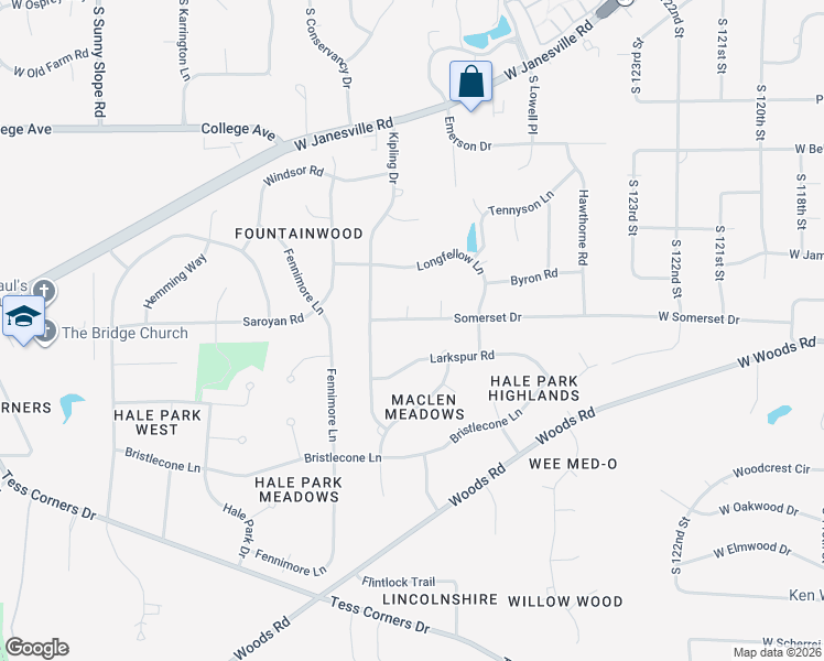 map of restaurants, bars, coffee shops, grocery stores, and more near S66W13005 Somerset Drive in Muskego